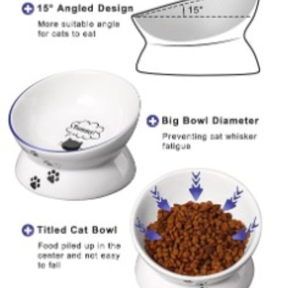 Ceramic Pet Bowl, Tilted & Raised white & black NWT - Picture 2 of 5